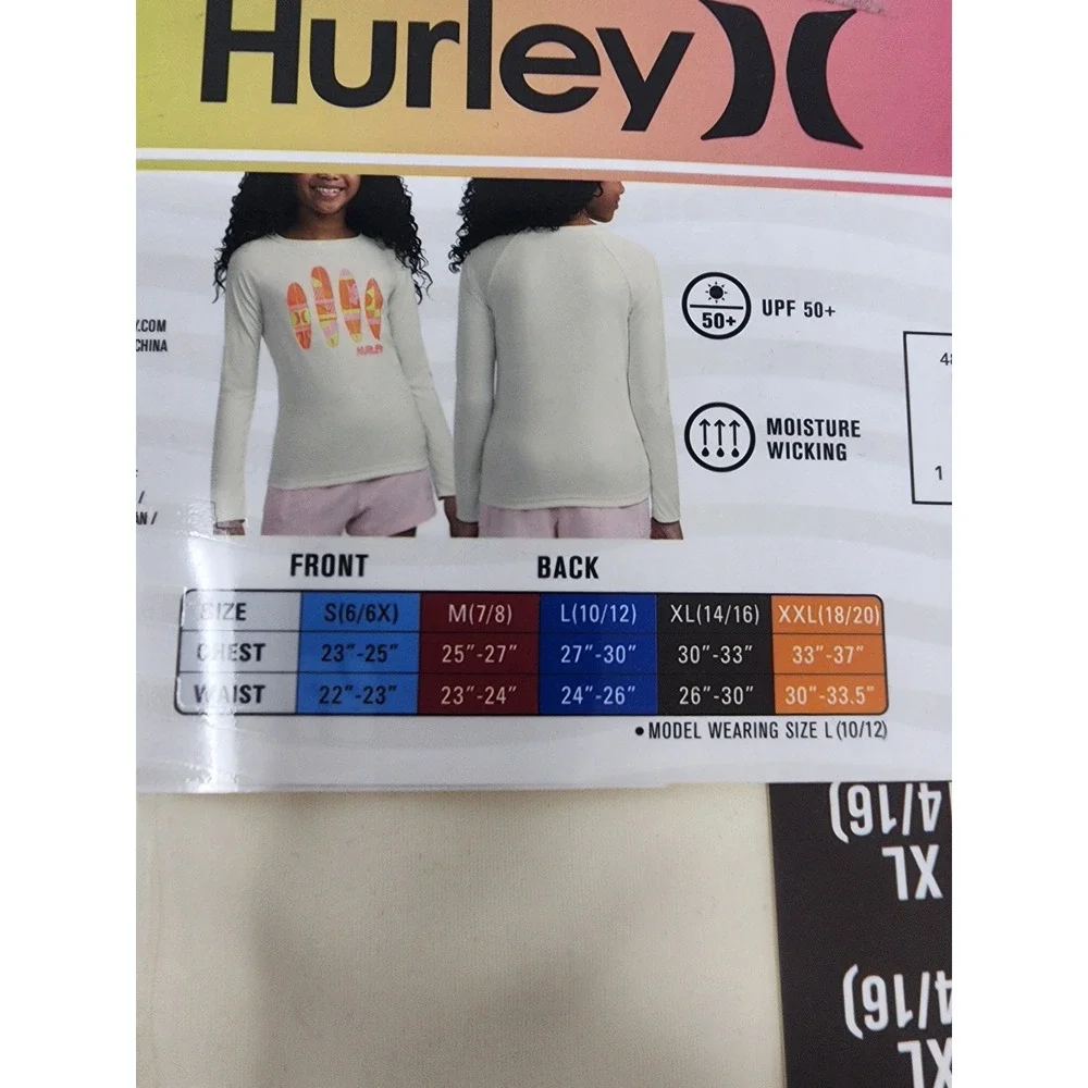 Hurley Girls Long Sleeve‎ Swim Top White Polyester Athletic Size XL 14/16